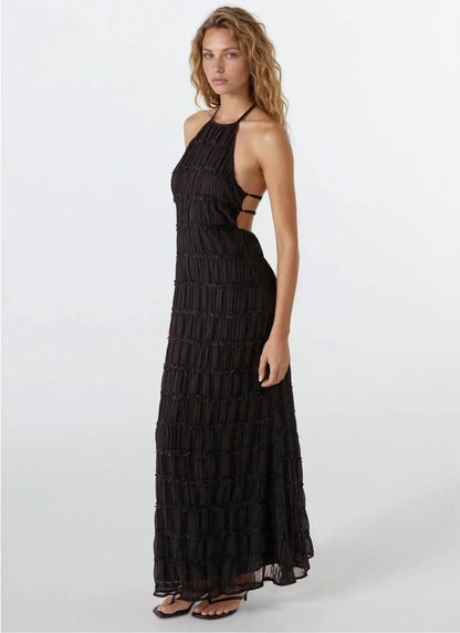 Vestido largo de verano texturizado con espalda descubierta para mujer