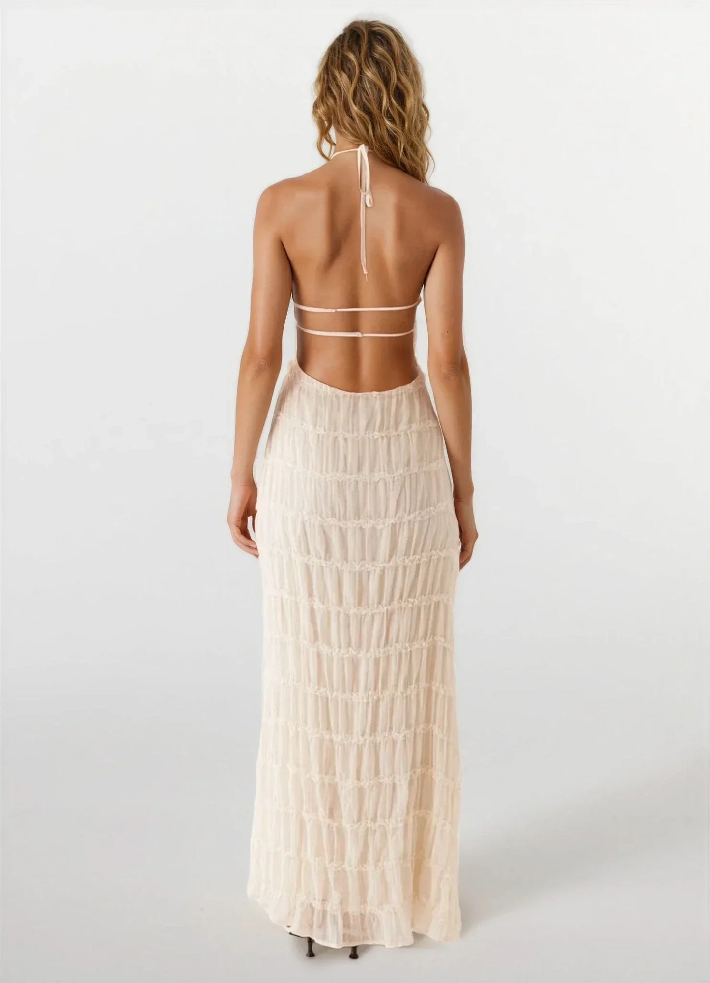 Vestido largo de verano texturizado con espalda descubierta para mujer
