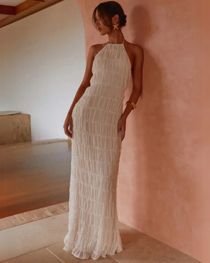 Vestido largo de verano texturizado con espalda descubierta para mujer