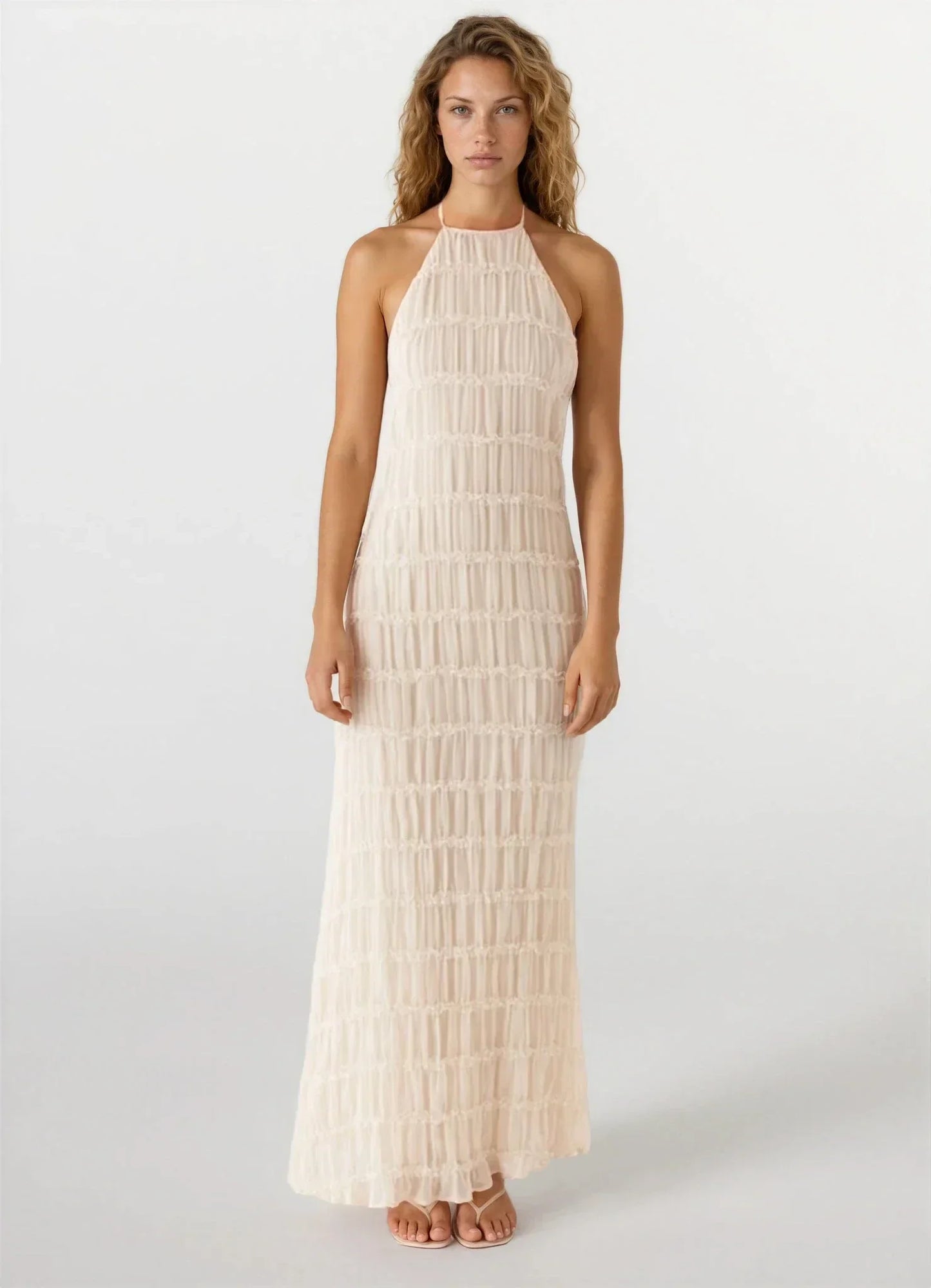 Vestido largo de verano texturizado con espalda descubierta para mujer