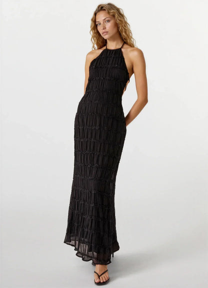 Vestido largo de verano texturizado con espalda descubierta para mujer