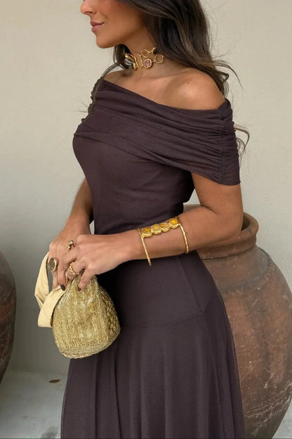 Vestido largo de verano para mujer plisado de un Hombro
