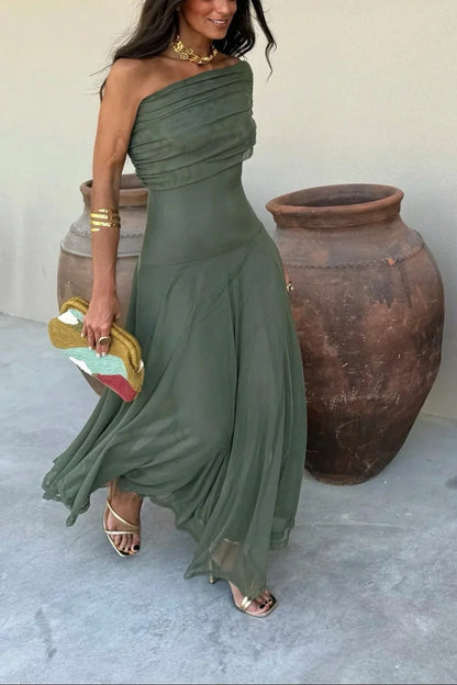Vestido largo de verano para mujer plisado de un Hombro