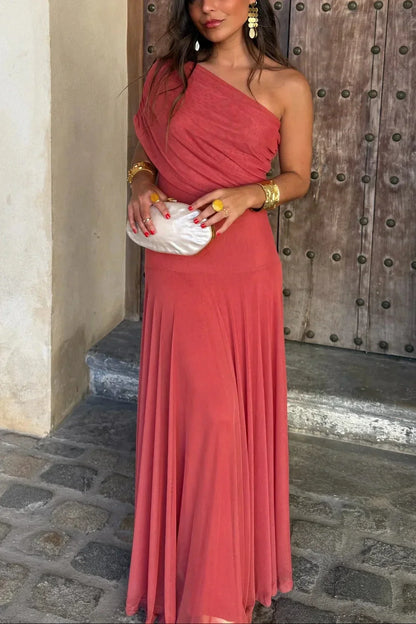 Vestido largo de verano para mujer plisado de un Hombro