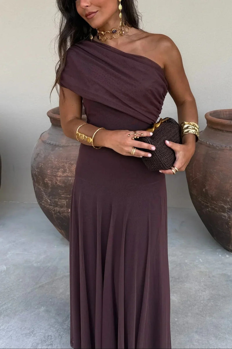 Vestido largo de verano para mujer plisado de un Hombro