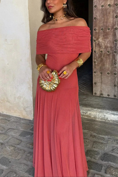 Vestido largo de verano para mujer plisado de un Hombro