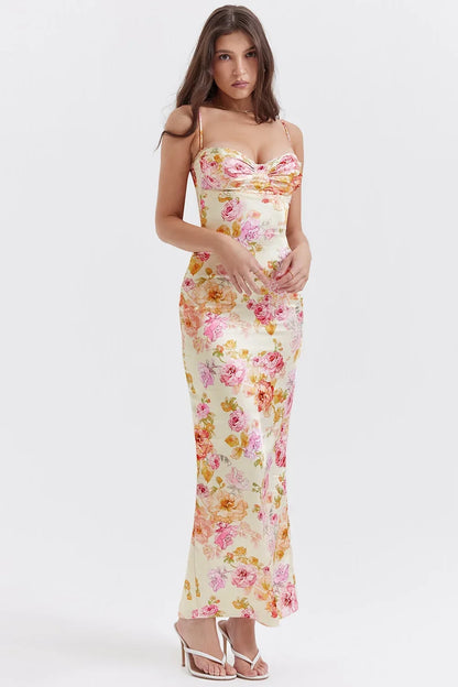 Vestido largo mujer con estampado floral multicolor tirantes finos