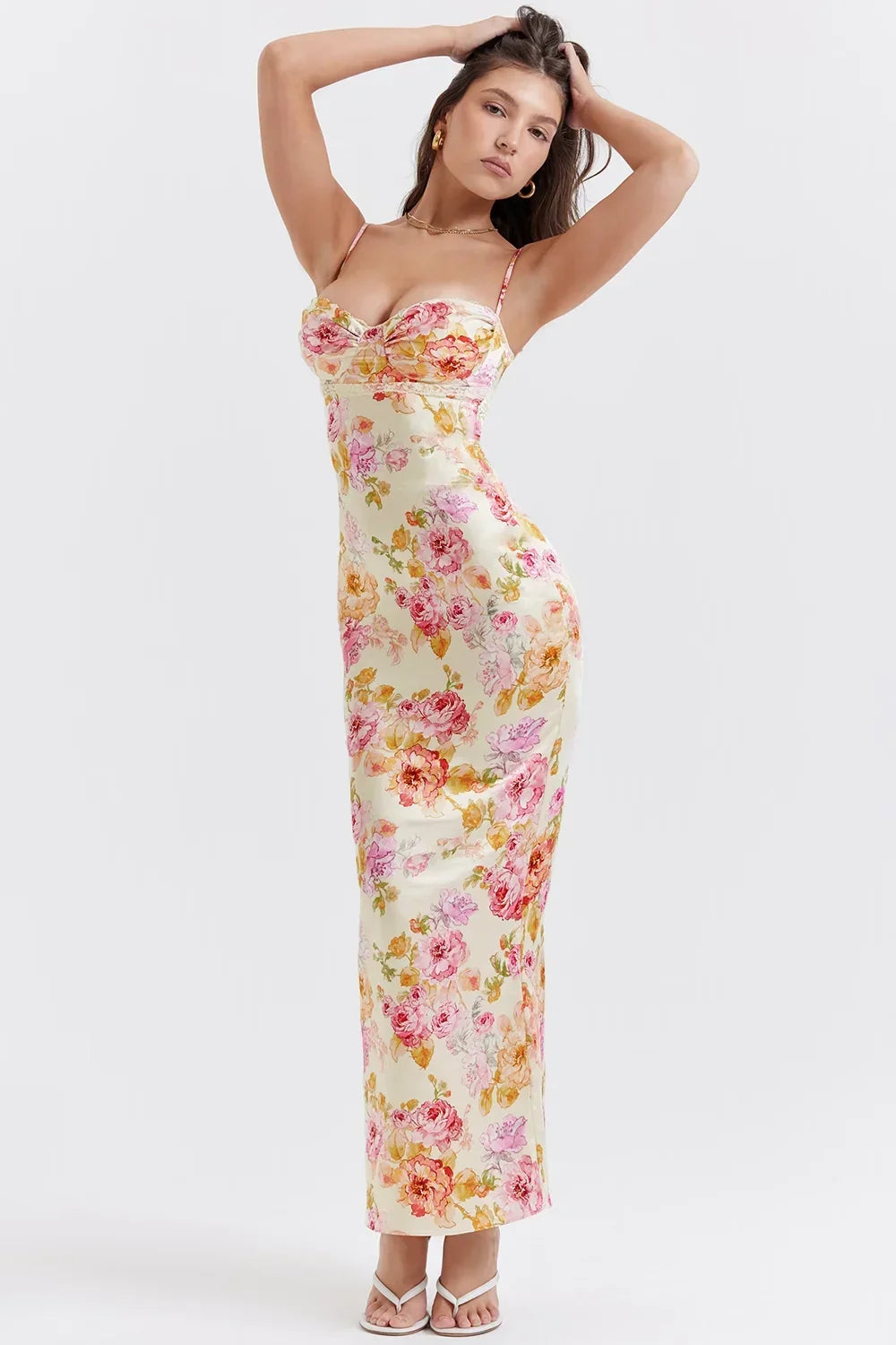 Vestido largo mujer con estampado floral multicolor tirantes finos