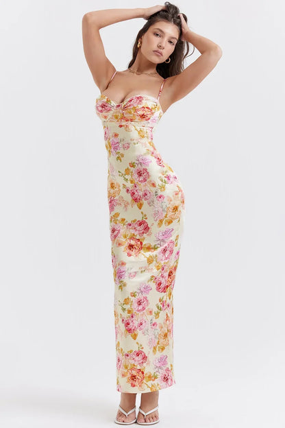 Vestido largo mujer con estampado floral multicolor tirantes finos