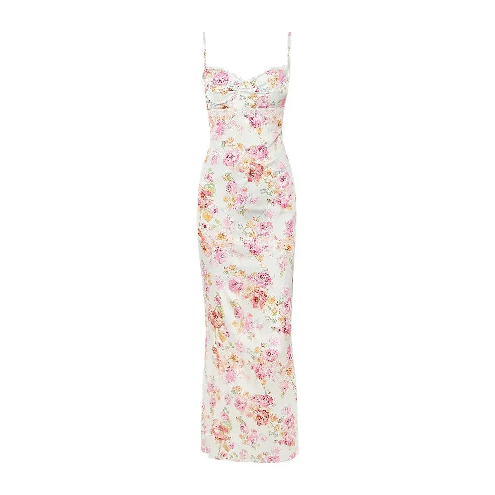 Vestido largo mujer con estampado floral multicolor tirantes finos