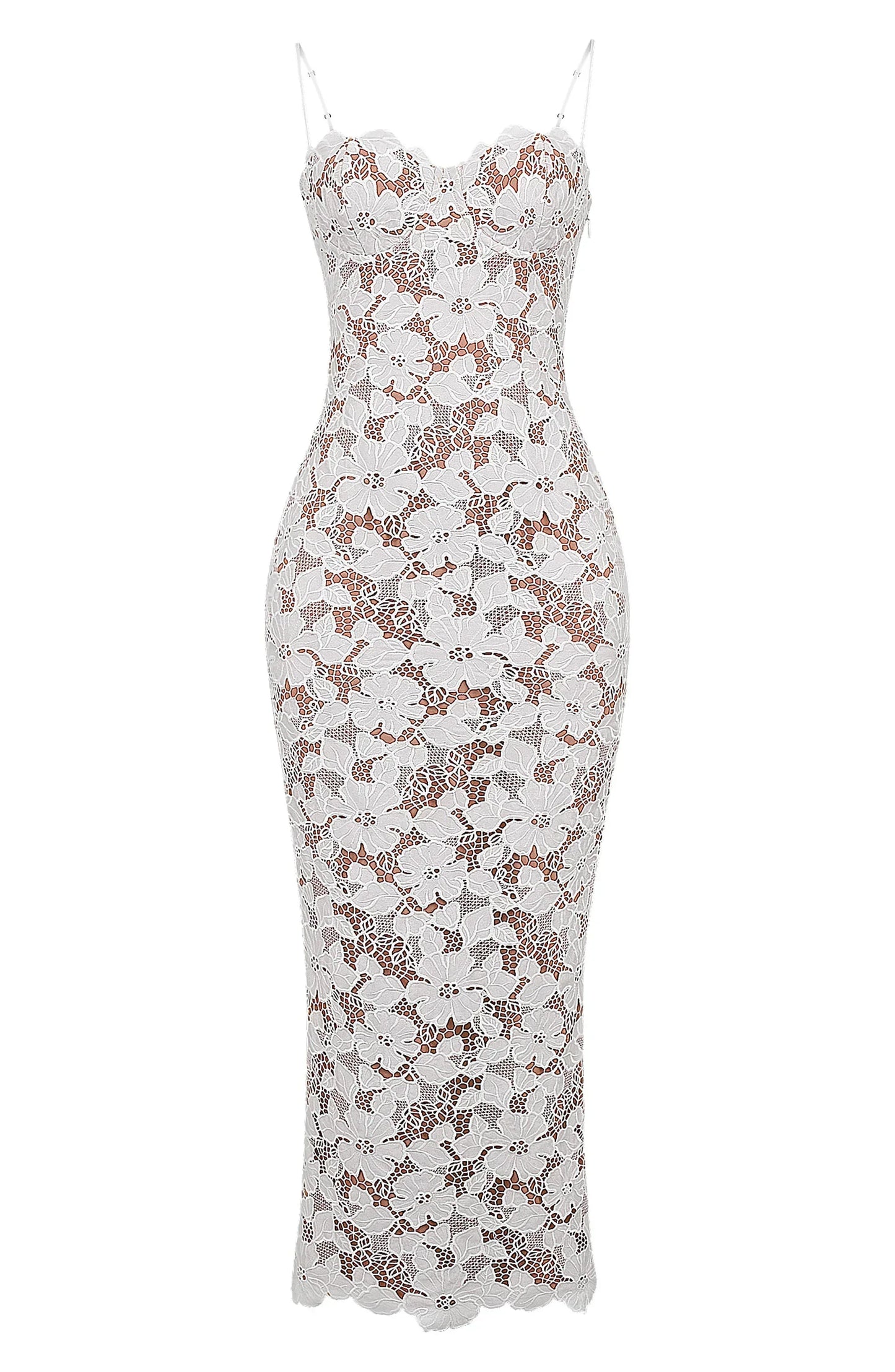Vestido largo mujer encaje floral blanco tirantes finos