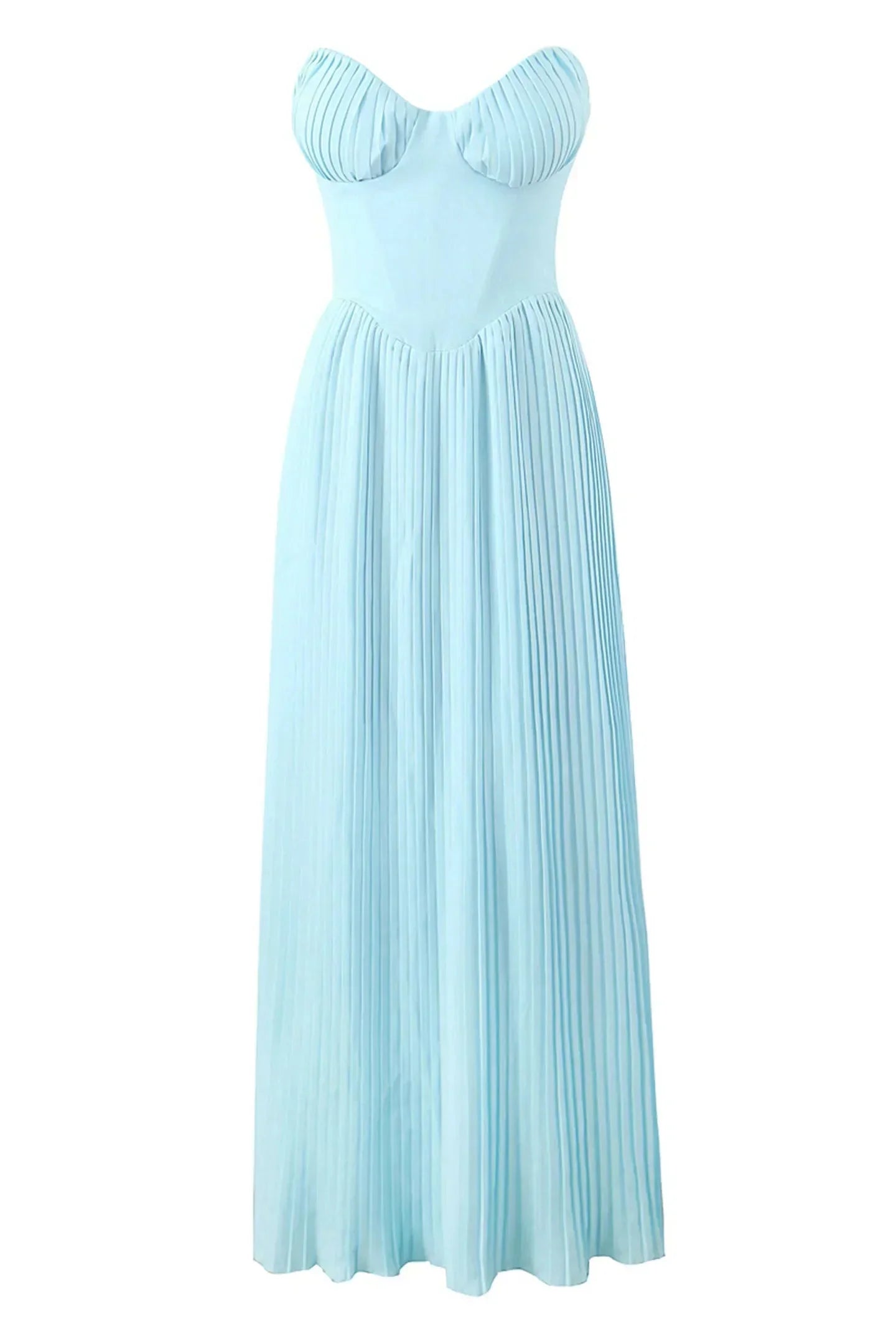 Vestido largo mujer azul claro sin mangas veraniego