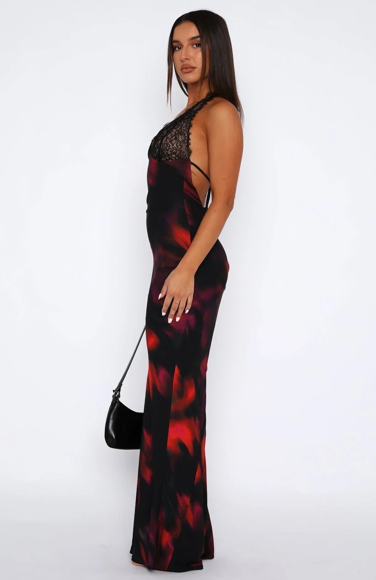 Vestido largo mujer espalda descubierta estampado negro de noche
