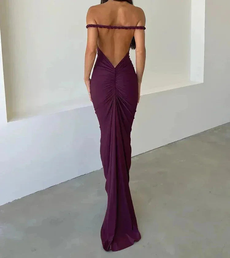 Vestido largo espalda descubierta con tirantes trenzados para fiesta