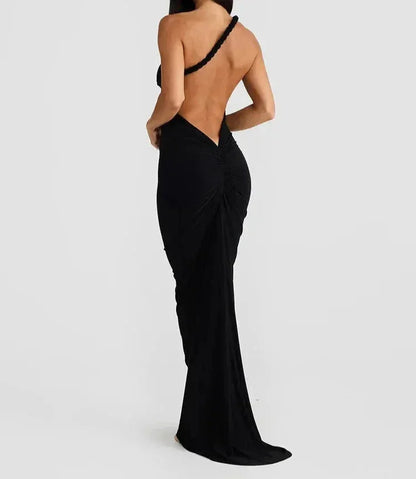 Vestido largo espalda descubierta con tirantes trenzados para fiesta