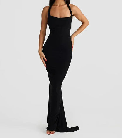 Vestido largo espalda descubierta con tirantes trenzados para fiesta