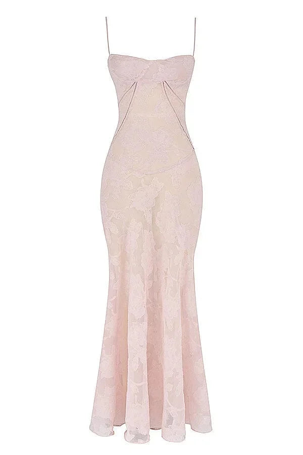 Vestido largo mujer encaje floral con tirantes ajustables gala