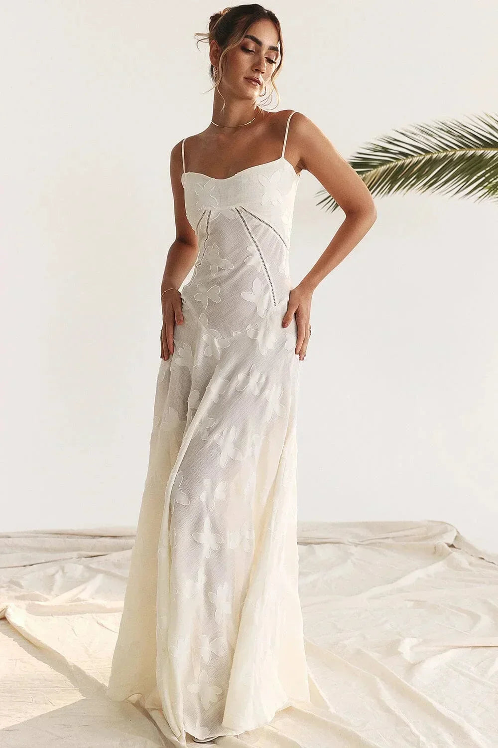 Vestido largo mujer encaje floral con tirantes ajustables gala
