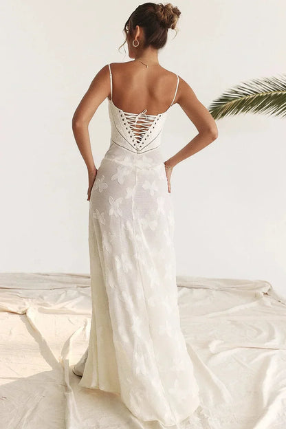 Vestido largo mujer encaje floral con tirantes ajustables gala