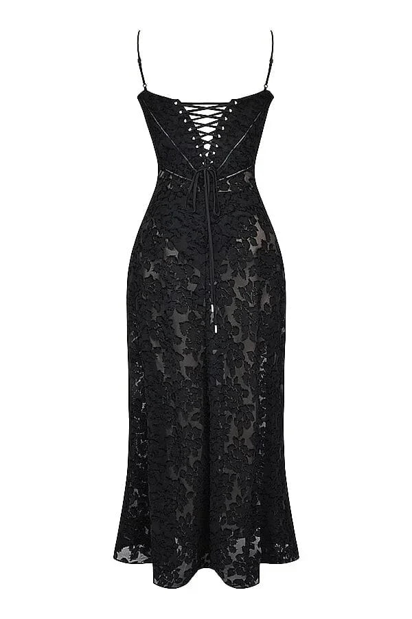 Vestido largo mujer encaje floral con tirantes ajustables gala