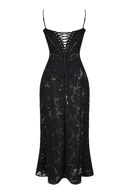 Vestido largo mujer encaje floral con tirantes ajustables gala