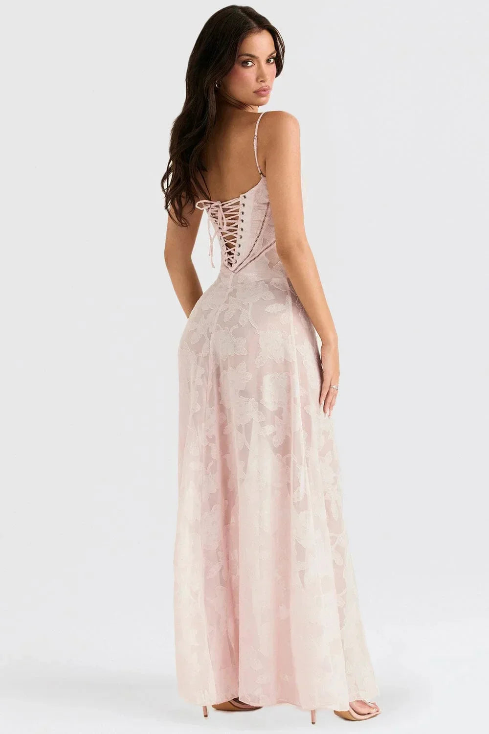 Vestido largo mujer encaje floral con tirantes ajustables gala