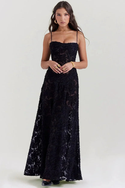 Vestido largo mujer encaje floral con tirantes ajustables gala
