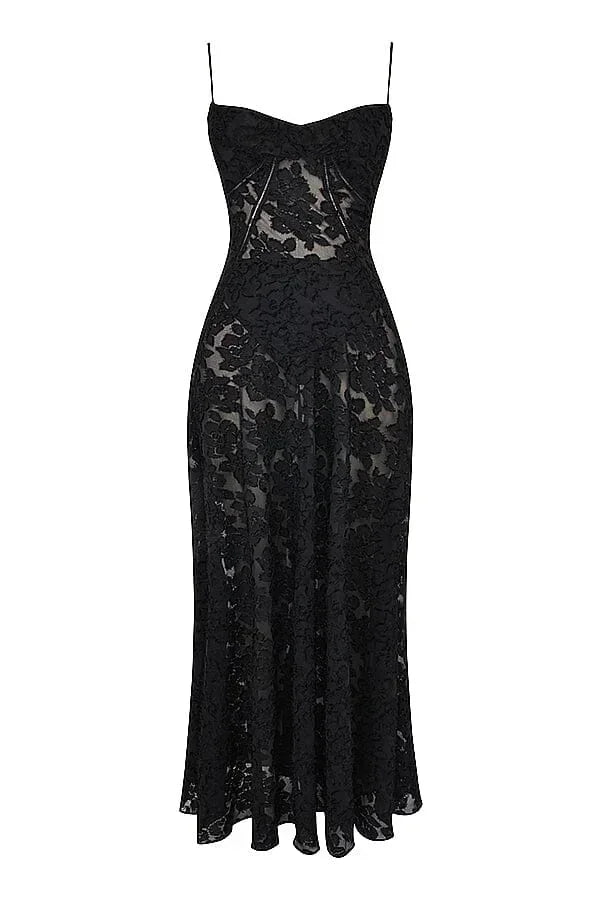 Vestido largo mujer encaje floral con tirantes ajustables gala