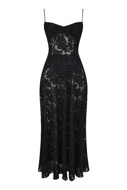 Vestido largo mujer encaje floral con tirantes ajustables gala