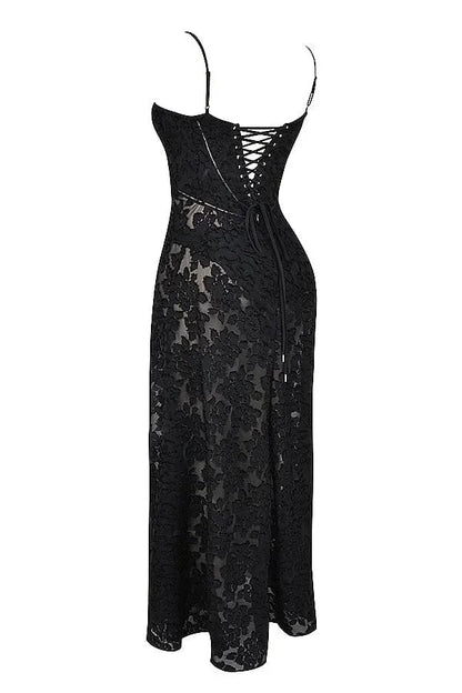 Vestido largo mujer encaje floral con tirantes ajustables gala