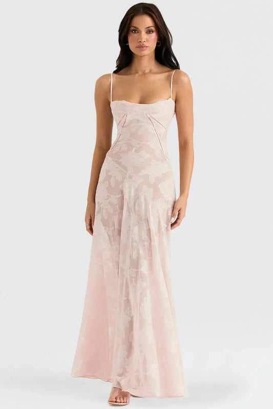 Vestido largo mujer encaje floral con tirantes ajustables gala