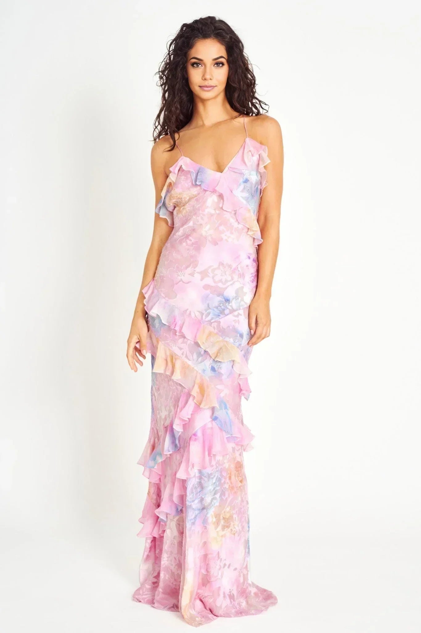 Vestido largo mujer floreado con volantes