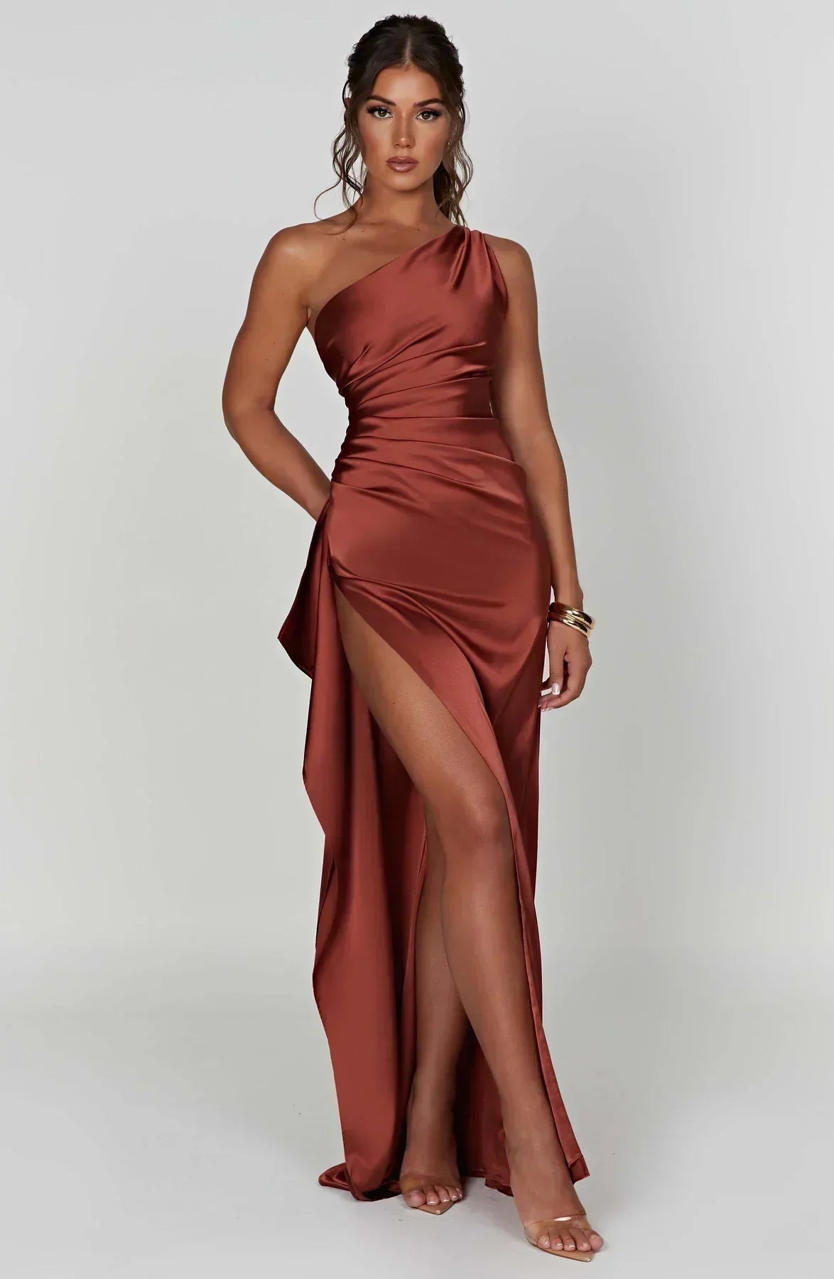 Vestido largo mujer asimétrico con abertura elegante
