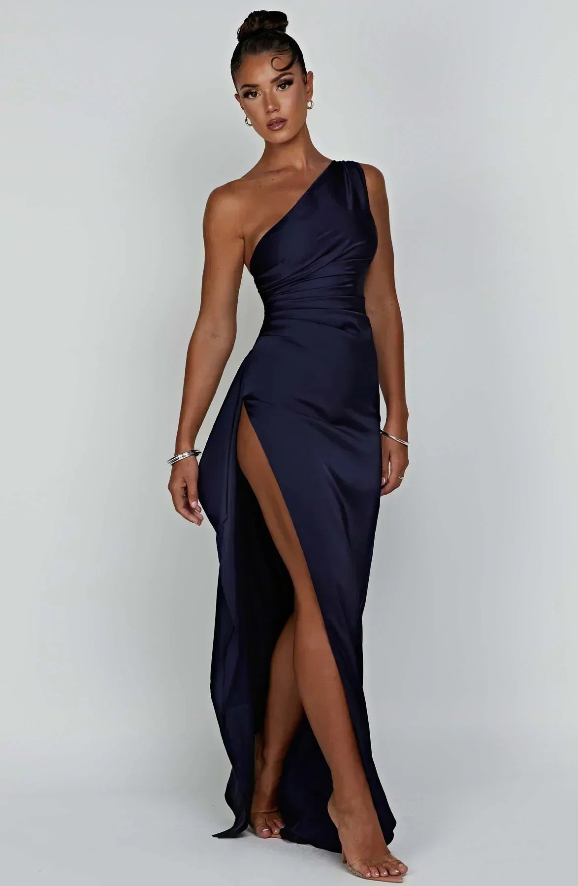 Vestido largo mujer asimétrico con abertura elegante
