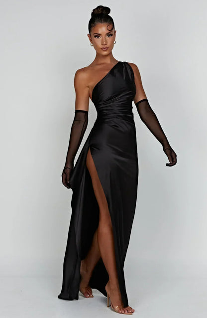 Vestido largo mujer asimétrico con abertura elegante
