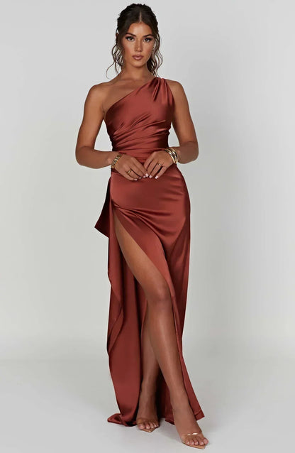 Vestido largo mujer asimétrico con abertura elegante