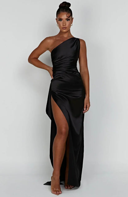 Vestido largo mujer asimétrico con abertura elegante