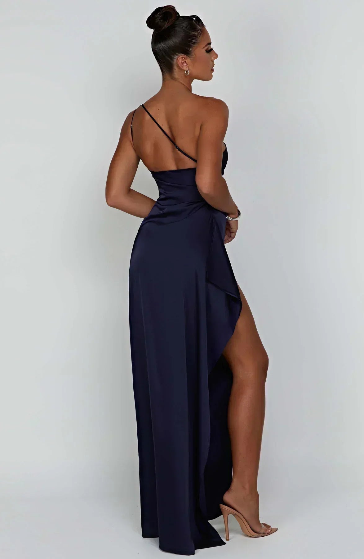 Vestido largo mujer asimétrico con abertura elegante