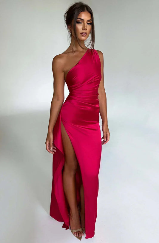 Vestido largo mujer asimétrico con abertura elegante