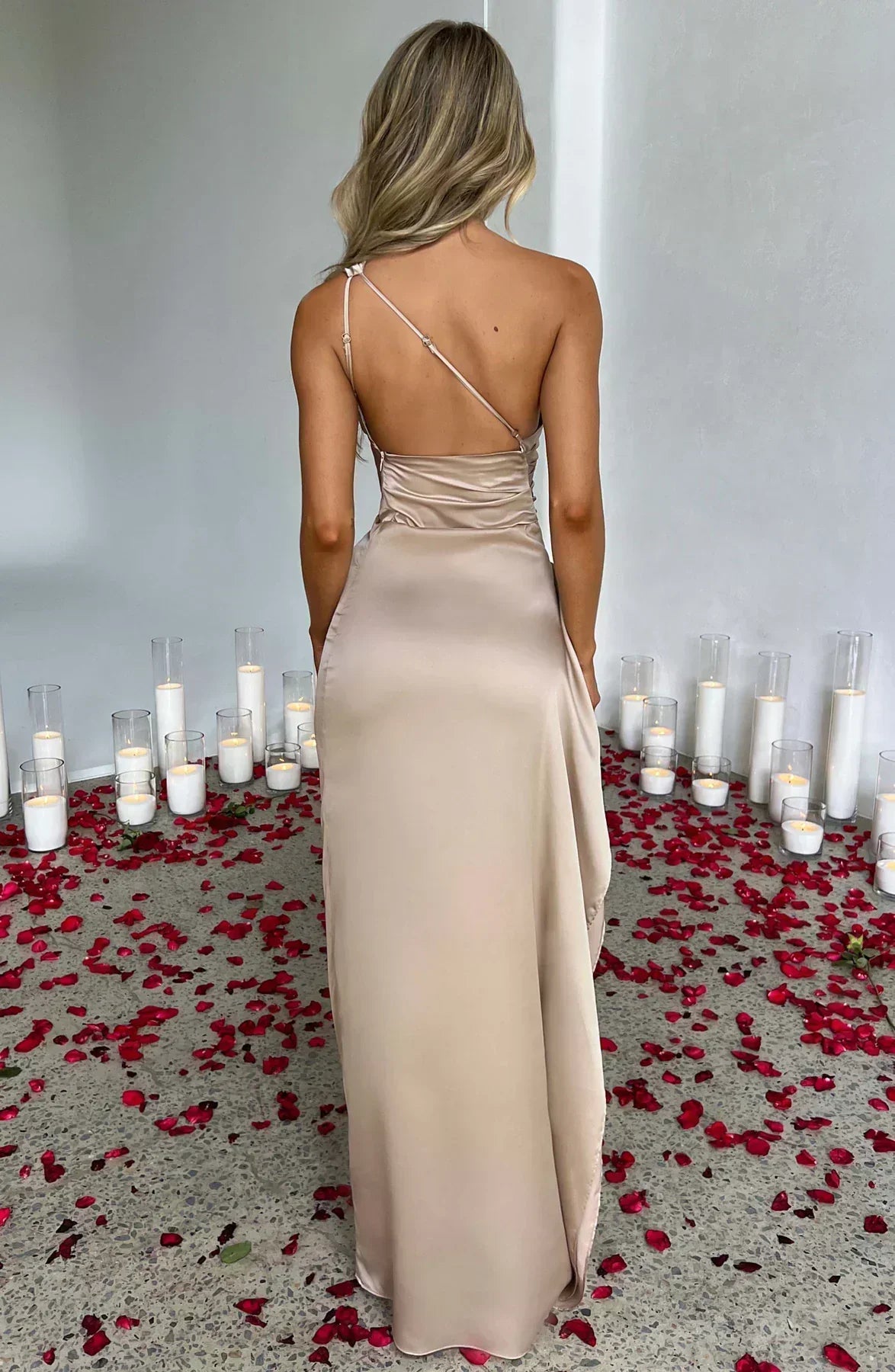 Vestido largo mujer asimétrico con abertura elegante