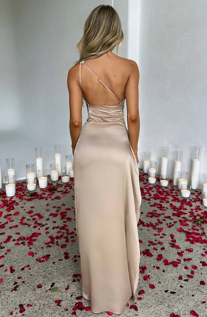 Vestido largo mujer asimétrico con abertura elegante