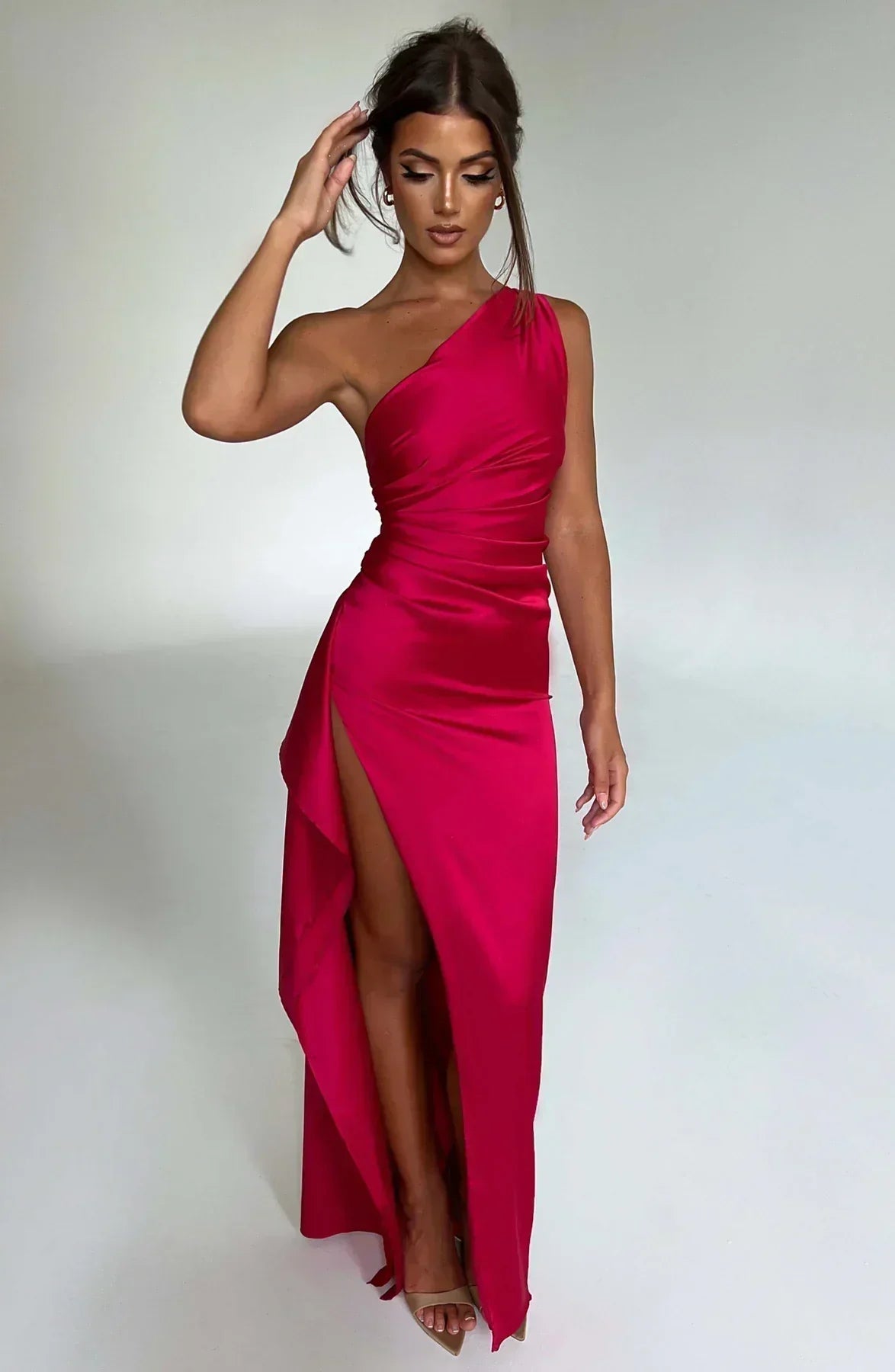 Vestido largo mujer asimétrico con abertura elegante