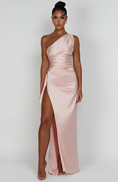 Vestido largo mujer asimétrico con abertura elegante