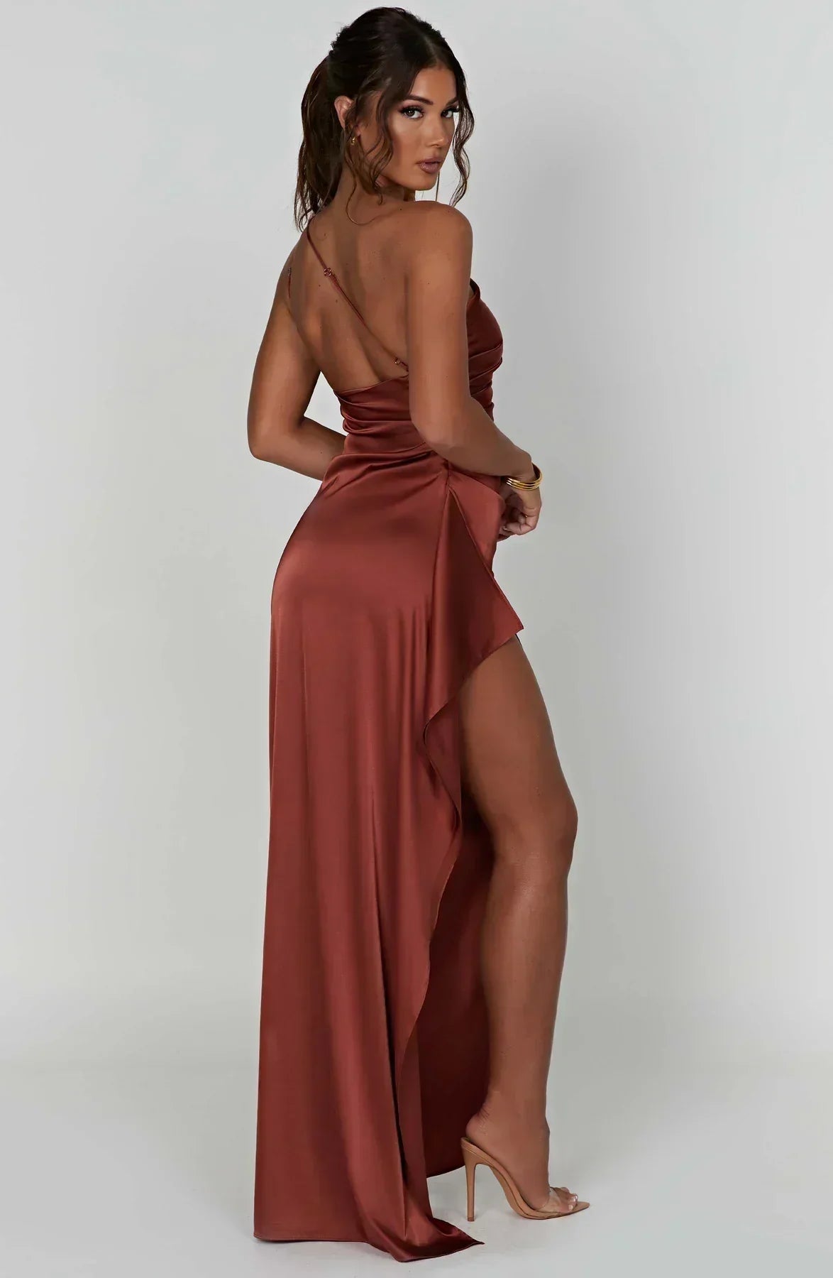 Vestido largo mujer asimétrico con abertura elegante