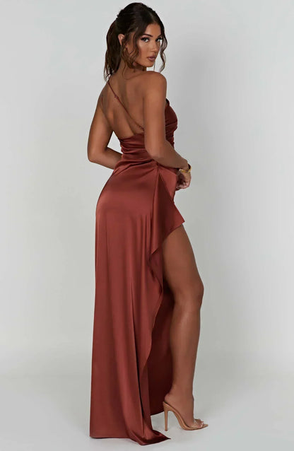Vestido largo mujer asimétrico con abertura elegante