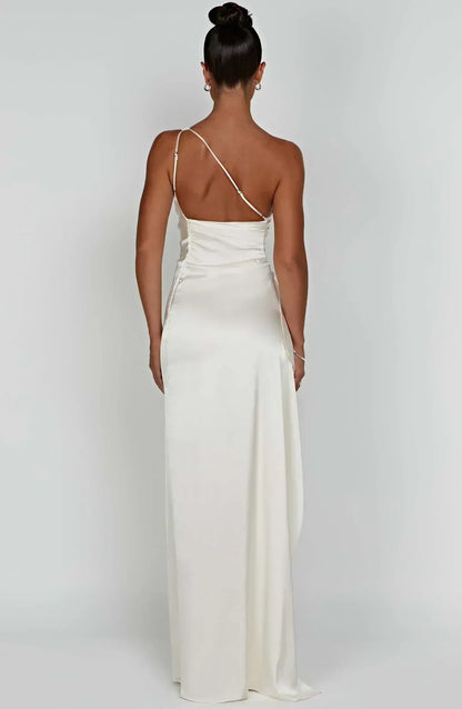 Vestido largo mujer asimétrico con abertura elegante