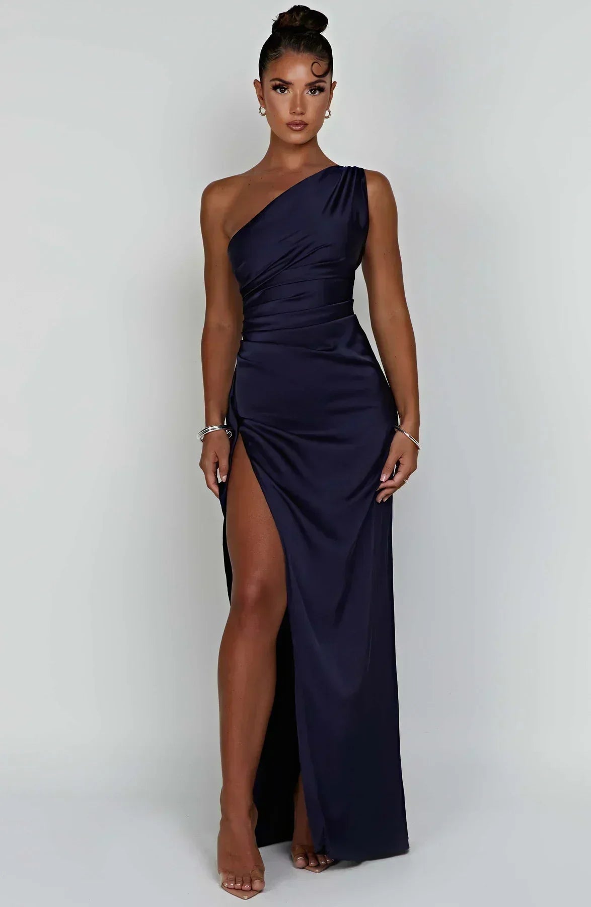 Vestido largo mujer asimétrico con abertura elegante