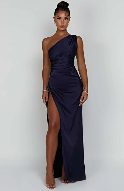 Vestido largo mujer asimétrico con abertura elegante