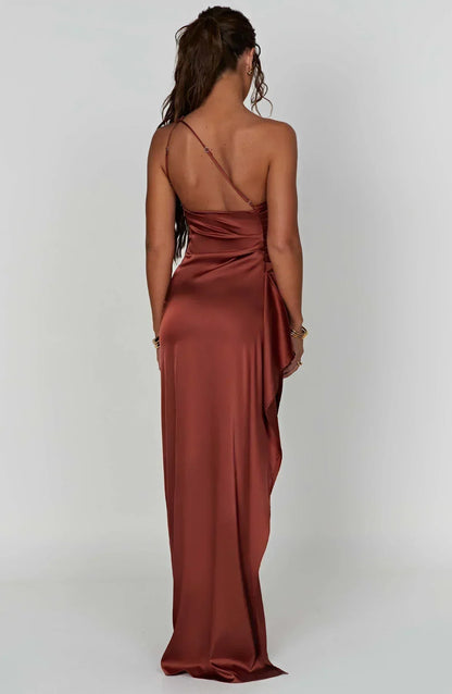 Vestido largo mujer asimétrico con abertura elegante