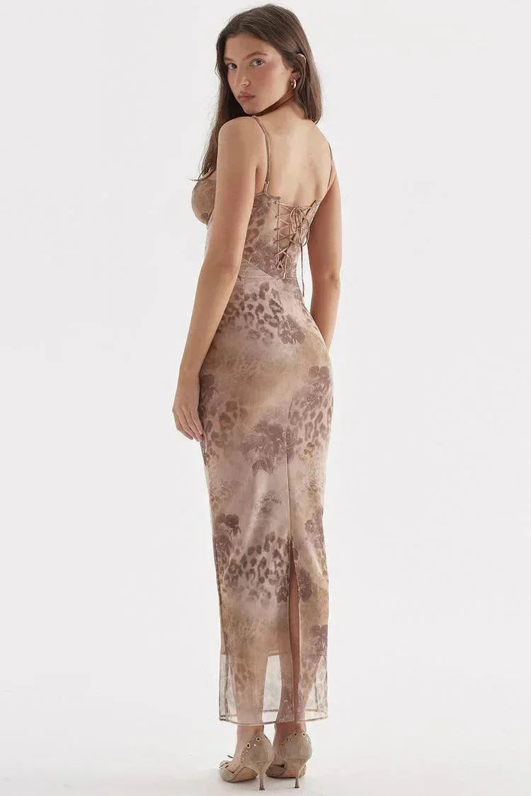 Vestido largo mujer con tirantes ajustables y estampado floral
